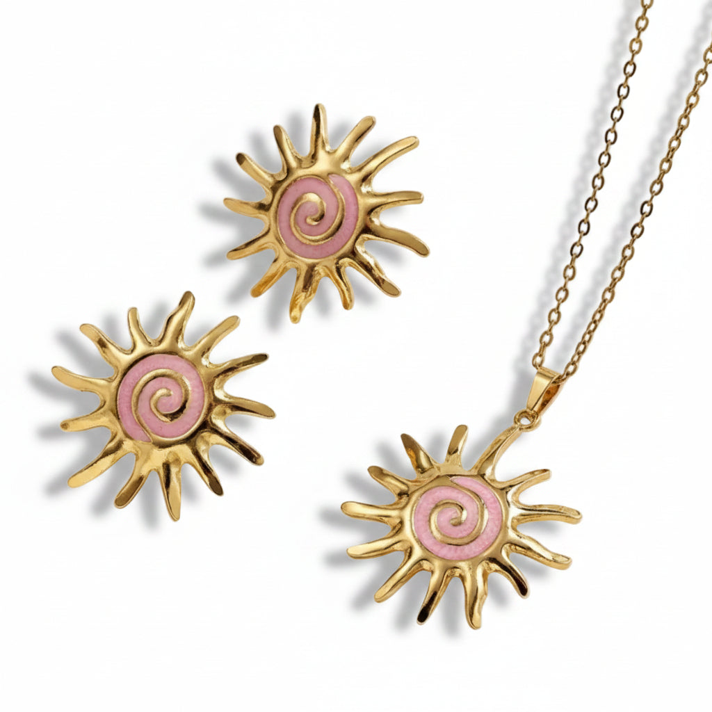 Oorbel en ketting set - Zon div. Kleuren