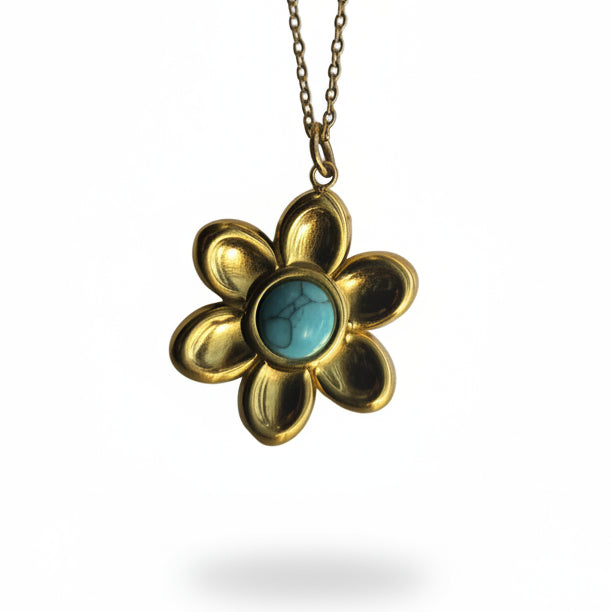 Ketting bloem met Turquoise steen