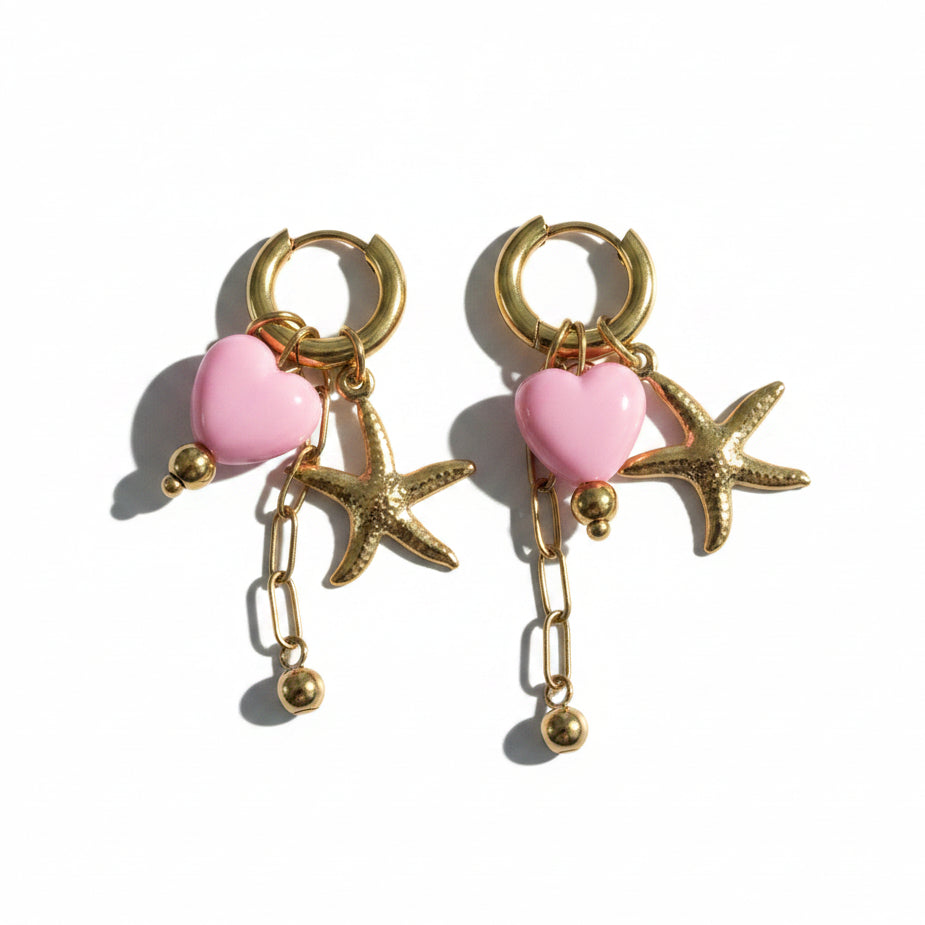 Oorbellen 'star - pink heart 1'