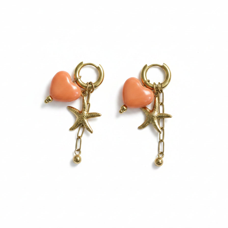 Oorbellen 'star - Orange heart'