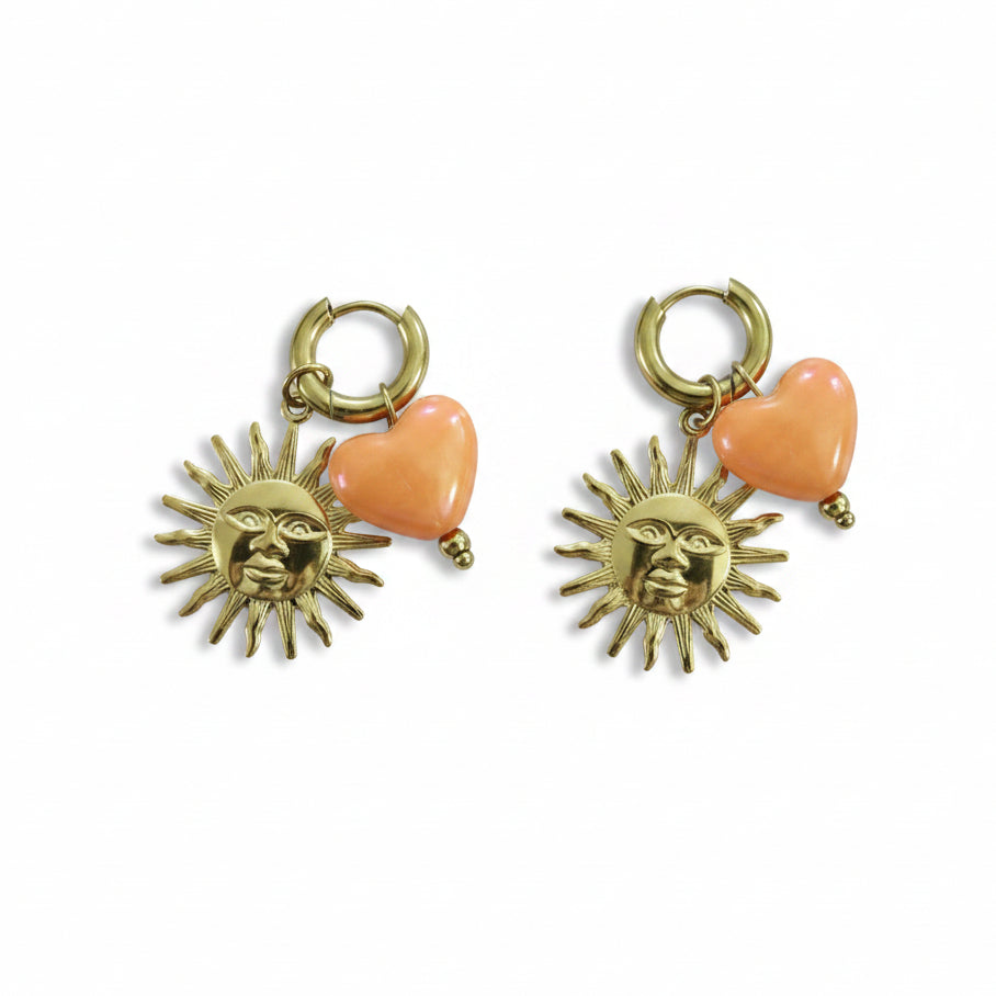 Oorbellen 'Sun - Orange heart'
