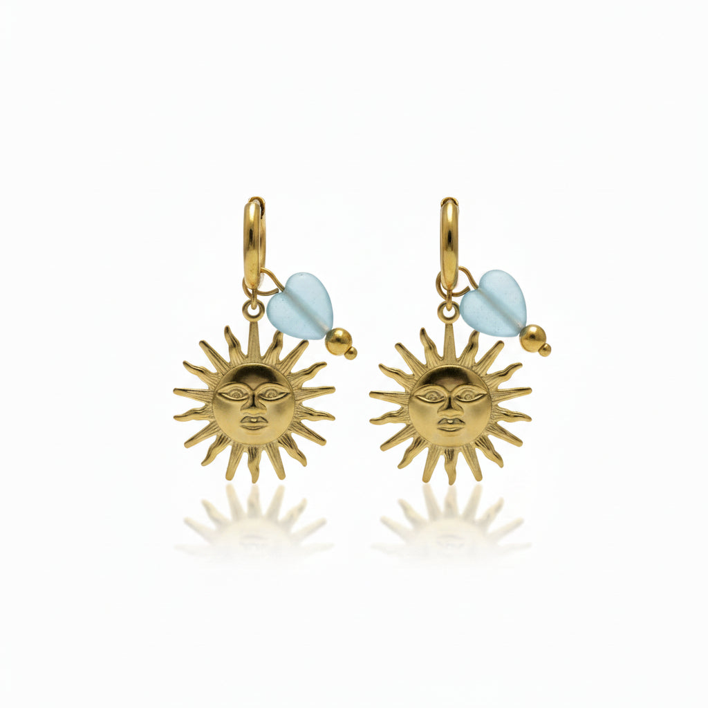 Oorbellen 'sun - blue heart'