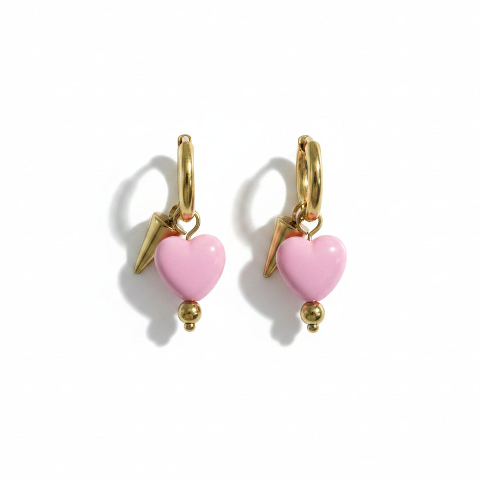 Oorbellen 'spike - pink heart'