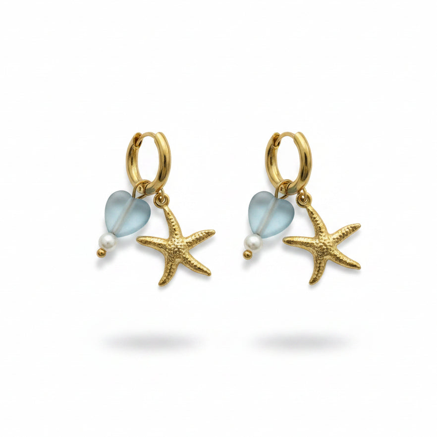 Oorbellen ' star - blue heart'