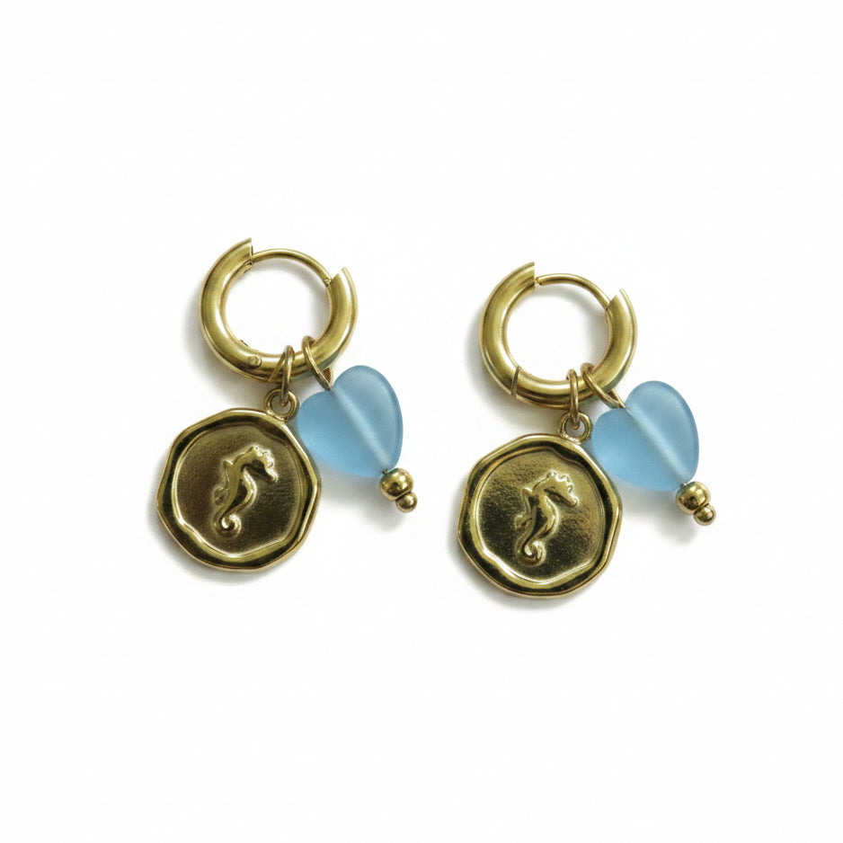 Oorbellen 'seahorse - blue heart'