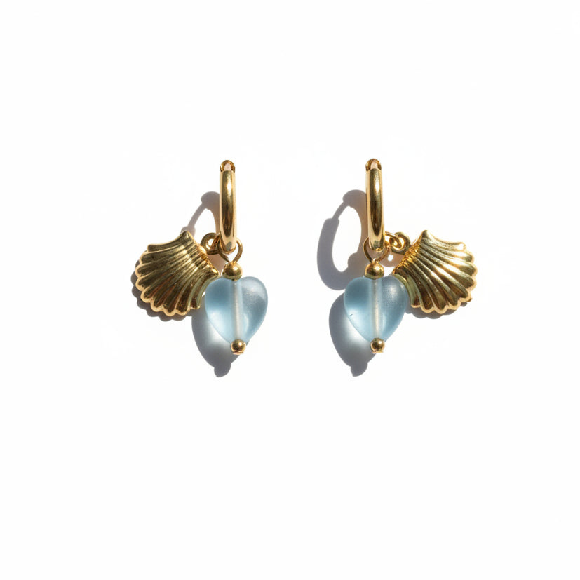 Oorbellen ' Shell - blue heart'
