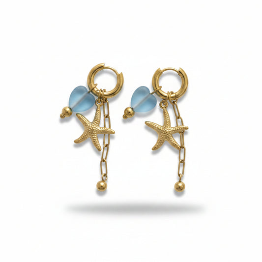 Oorbellen 'star - blue heart'