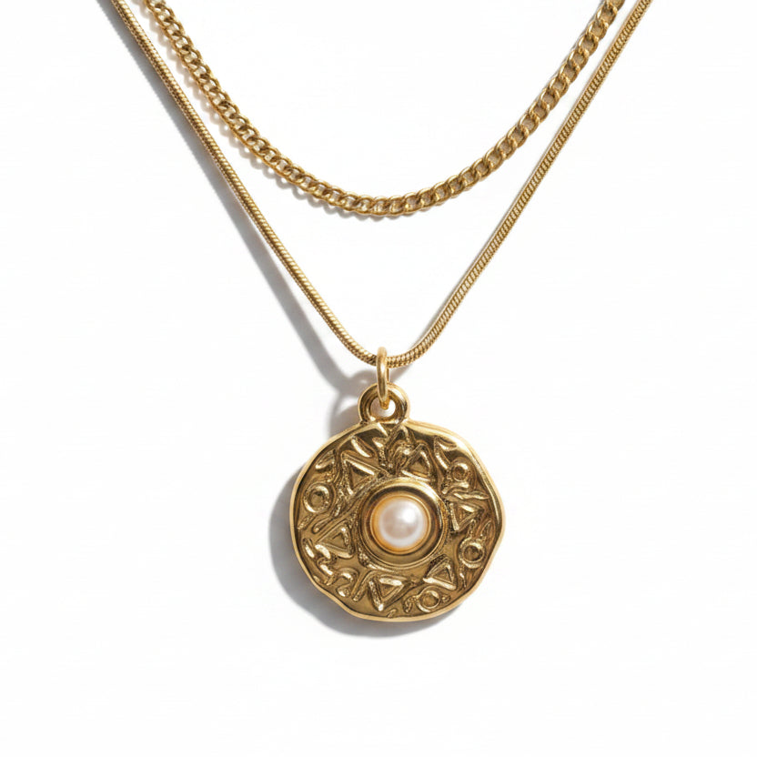 Dubbele ketting, schijf met parel