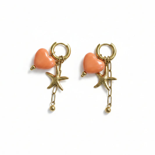 Oorbellen 'star - Orange heart'