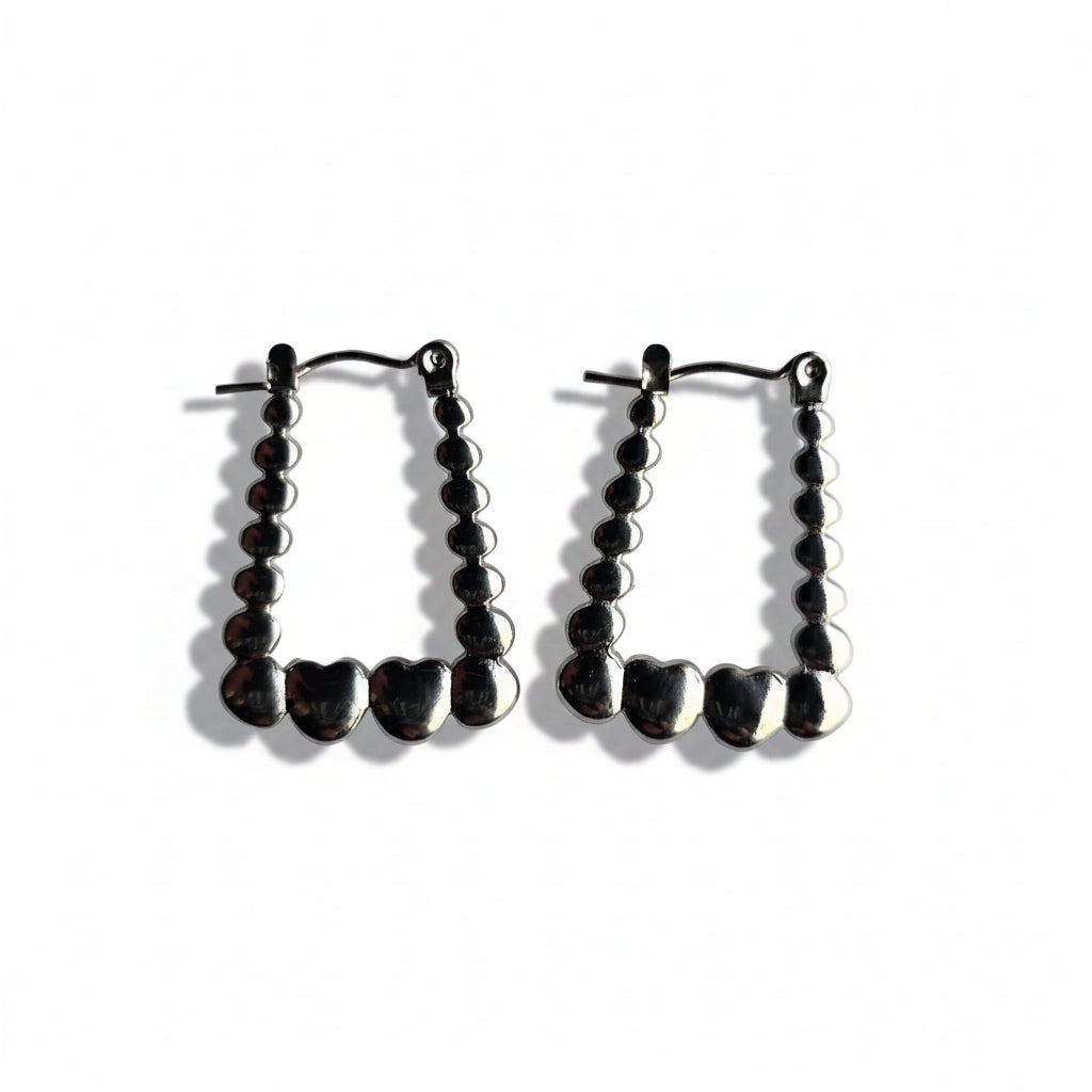 Oorbellen silver heart vierkant