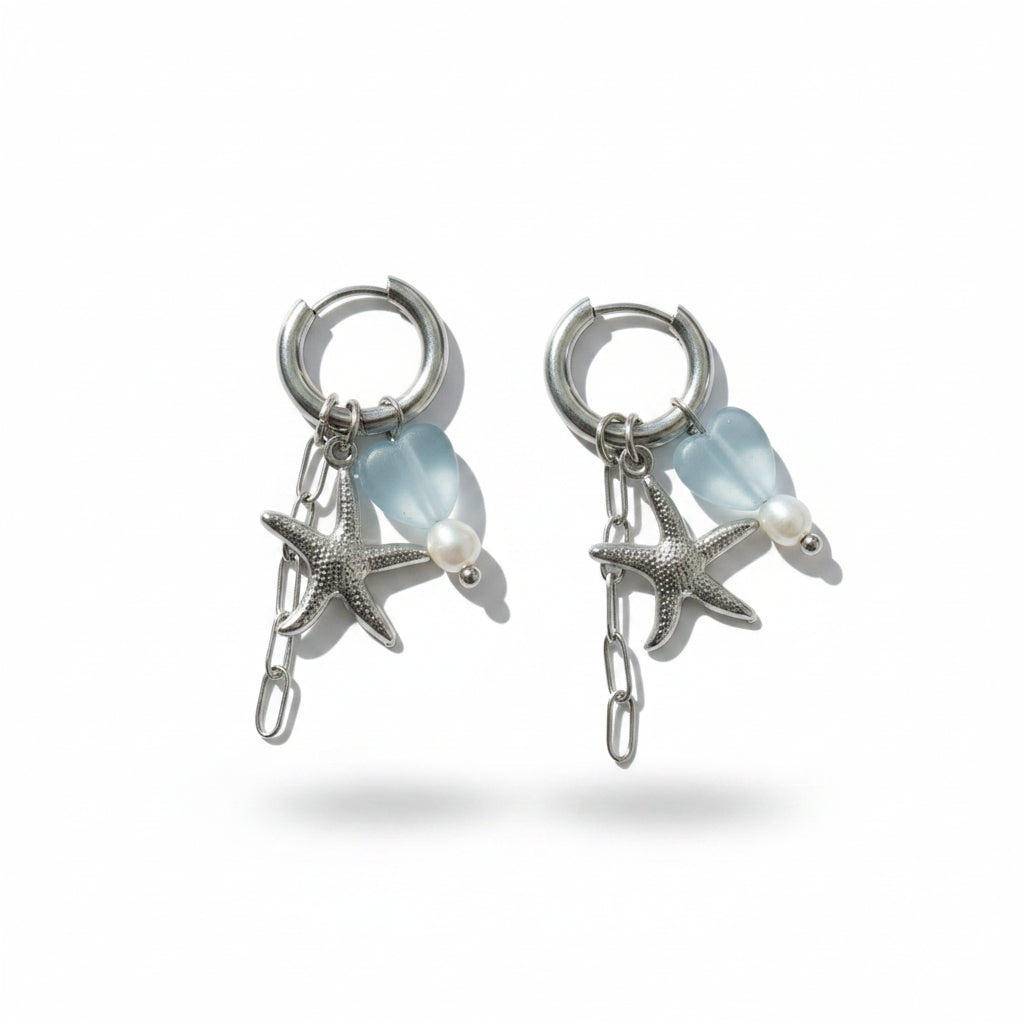 Oorbellen 'star - blue heart'