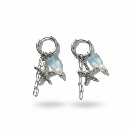 Oorbellen 'star - blue heart'
