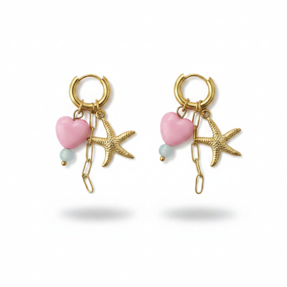 Oorbellen 'star - pink heart 2'