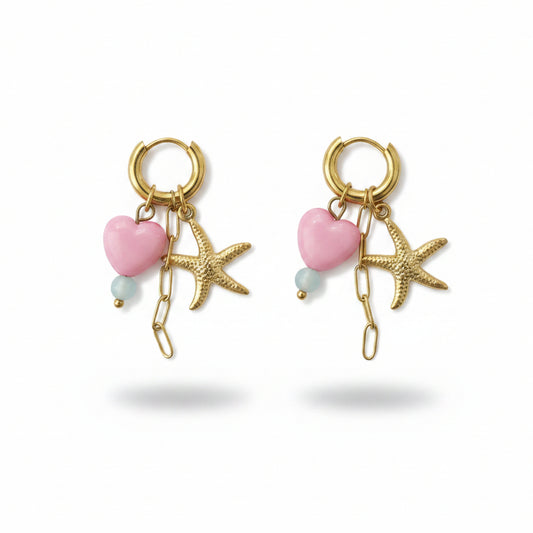 Oorbellen 'star - pink heart 2'