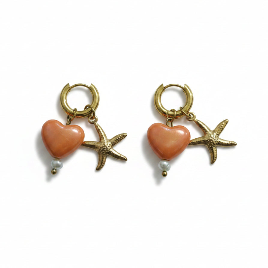 Oorbellen 'star - Orange heart'