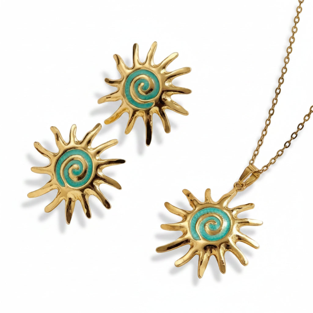 Oorbel en ketting set - Zon div. Kleuren