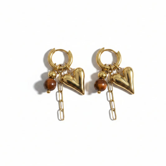 Oorbellen 'heart - tigers eye'